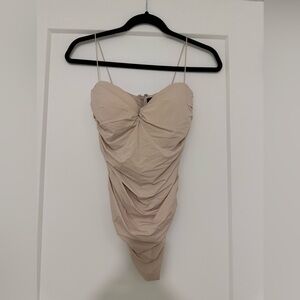 Aritzia Beige Ruched bodysuit